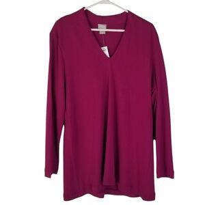 NWT Chico's Polished V Neck Knit Tunic Top Size L Electric Magenta Long Sleeve